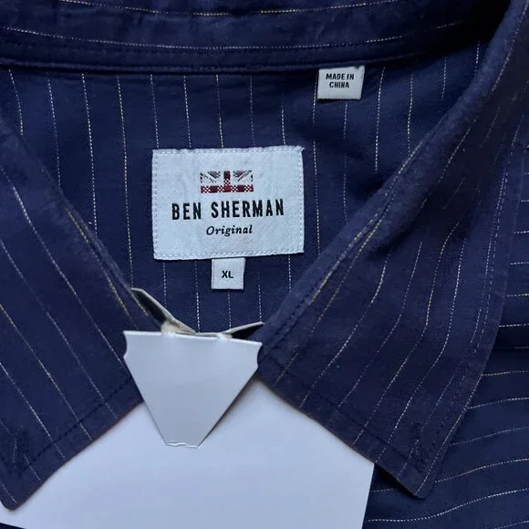 Ben Sherman NWOT Blue Stripe Short Sleeve Button Up Size XL 100 Cotton - Picture 7 of 16